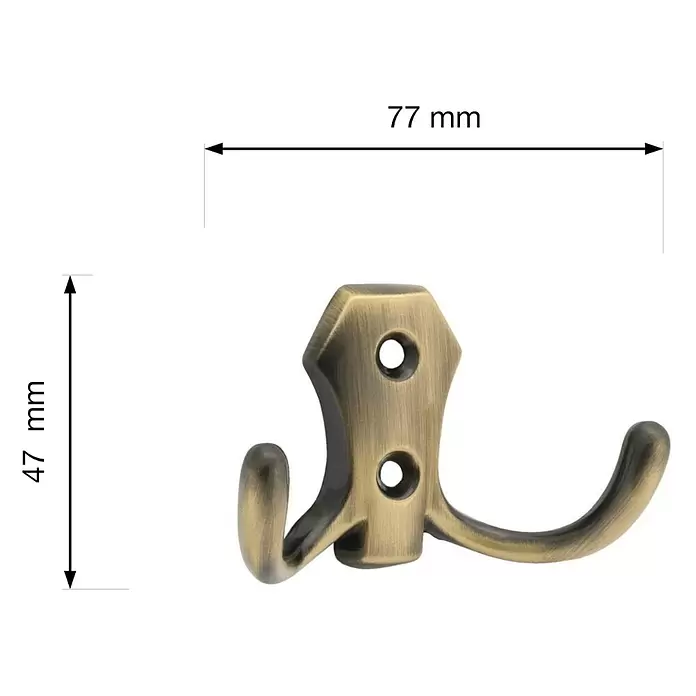 Walteco Garderobenhaken Romana II - L x B x H: 77 x 47 x 30 mm, Anzahl Haken: 2 Stk., Bronze - Antiker Messing-Doppelhaken mit zwei Zinken.