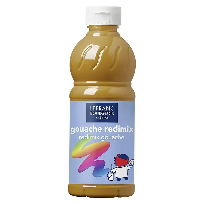 Lefranc & Bourgeois Gouachefarbe Redimix - Gold, 500 ml, Flasche - Flasche Lefranc Bourgeois Gouache Redimix Kinderfarbe, gefüllt mit ockerfarbener Farbe, ideal für junge Künstler.