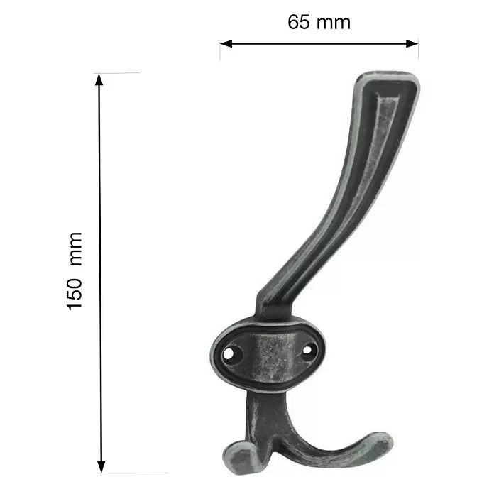 Walteco Garderobenhaken Karlos I - L x B x H: 150 x 65 x 77 mm, Anzahl Haken: 3 Stk., Silber antik - Kleiderhaken aus gealtertem grauem Metall mit gebogenem Arm und zwei Befestigungslöchern.