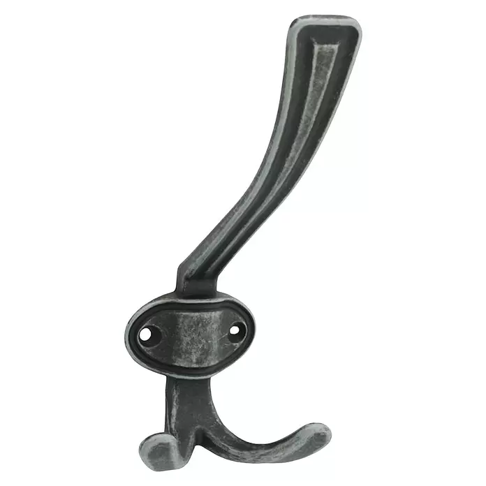 Walteco Garderobenhaken Karlos I - L x B x H: 150 x 65 x 77 mm, Anzahl Haken: 3 Stk., Silber antik - Antikgrauer Metall-Doppelhaken mit zwei Befestigungslöchern.