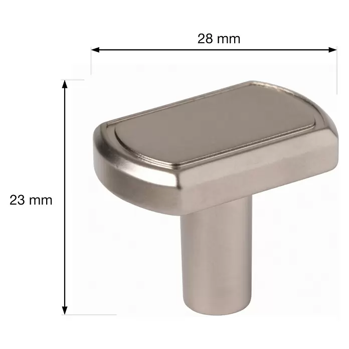 Walteco Möbelknopf Wiliam - L x B x H: 28 x 18 x 23 mm, Sonstige, Vernickelt - Rechteckiger Möbelknauf aus gebürstetem Nickel, 28 mm lang und 23 mm hoch.