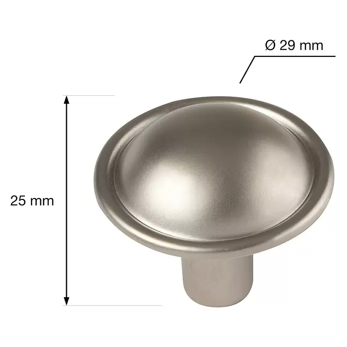Walteco Möbelknopf Brino - Durchmesser: 29 mm, Sonstige, Nickel matt - Satinierter Möbelknopf aus Nickel, 29mm Durchmesser, 25mm hoch.