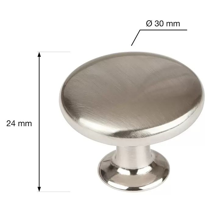 Walteco Möbelknopf Daira II - Durchmesser: 30 mm, Sonstige, Edelstahl-Optik - Runder Möbelknauf aus gebürstetem Silber, Ø 30 mm, Höhe 24 mm.