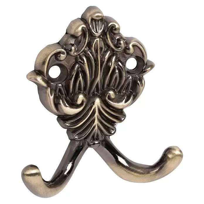Walteco Garderobenhaken Halen II - L x B x H: 61 x 58 x 15 mm, Anzahl Haken: 2 Stk., Brüniert - Dekorativer Doppelkleiderhaken aus antikem Messing mit Zierelementen.