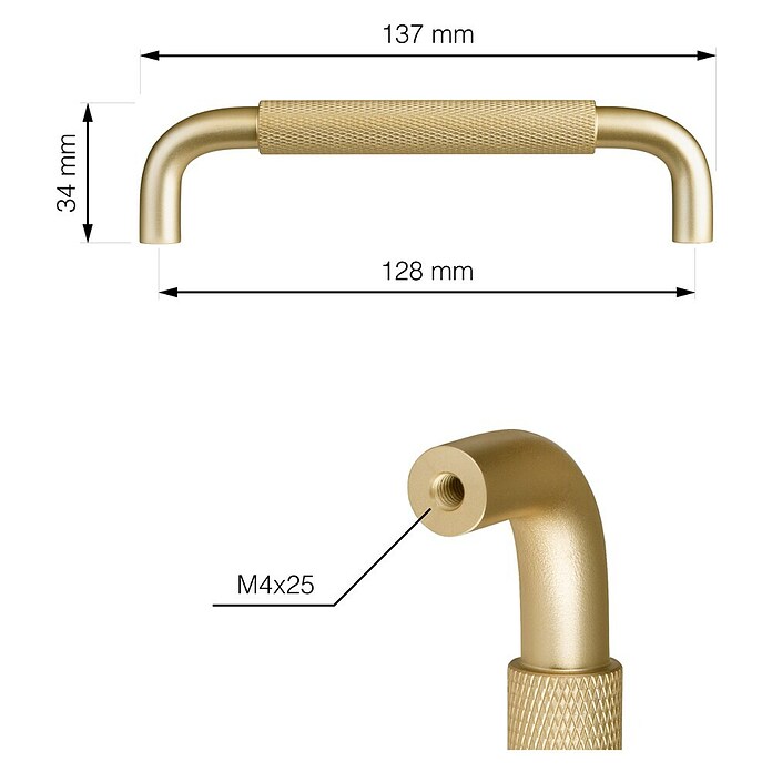 Walteco Meubelgreep Grave (Gatafstand: 128 mm, Aluminium, Geborsteld messing) | BAUHAUS