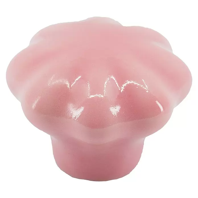 Walteco Kinder-Möbelknopf Lilly - Durchmesser: 32 mm, Porzellan, Rosa - Glänzender pinker Keramikknauf mit dekorativer Muschelform.