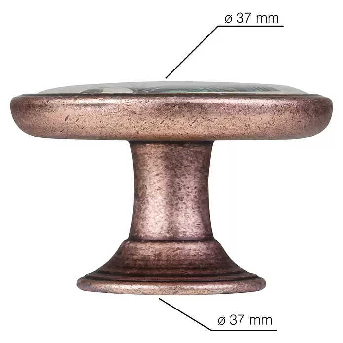 Walteco Möbelknopf Rose II - Durchmesser: 37 mm, Kunststoff, Kupfer-Patina - Antik-Bronzefarbener Möbelknauf mit gemustertem Oberteil, 37 mm Durchmesser.