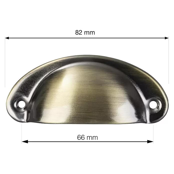 Walteco Möbelgriff Skive - Lochabstand: 66 mm, Sonstige, Bronze - Antik messingfarbener Muschelgriff für Möbel, 82 mm breit.