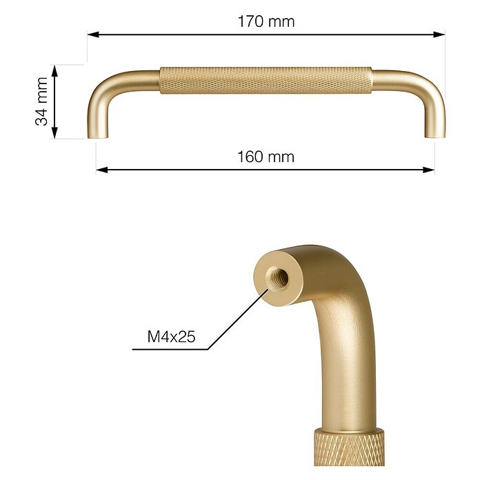 Walteco Meubelgreep Grave (Gatafstand: 160 mm, Aluminium, Geborsteld messing) | BAUHAUS