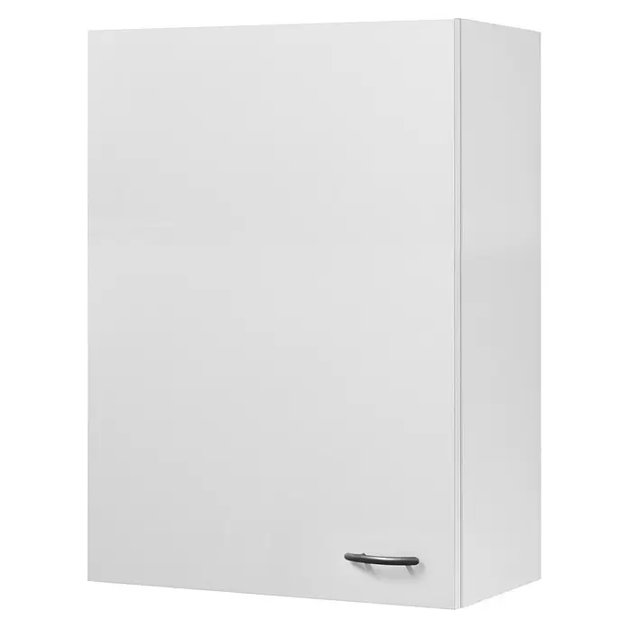 Flex-Well Wito Küchen-Hängeschrank - B x T x H: 60 x 32 x 89 cm, Weiß - Weißer Wandschrank mit strukturierter Oberfläche und dunklem, gebogenem Griff.