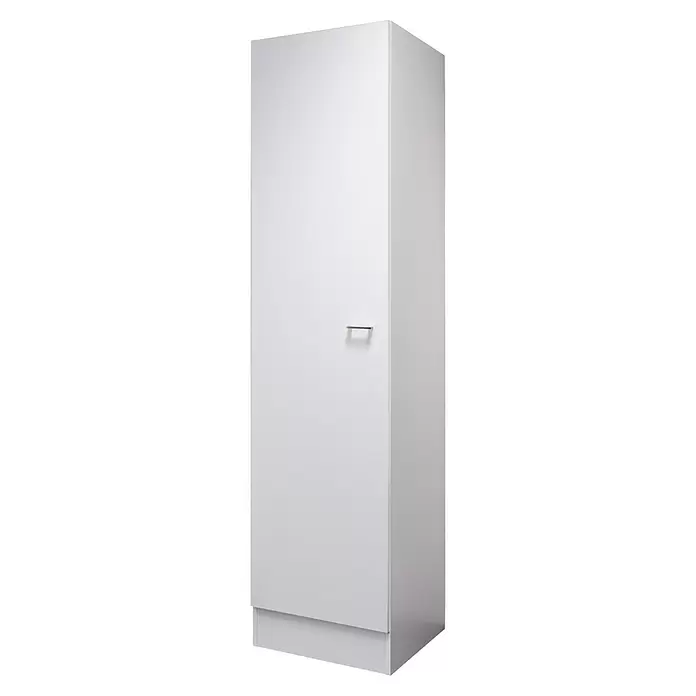 Flex-Well Lucca Geschirrschrank - B x T x H: 50 x 57 x 200 cm, Weiß - Schmaler, hoher weißer Aufbewahrungsschrank mit modernem silbernem Griff.