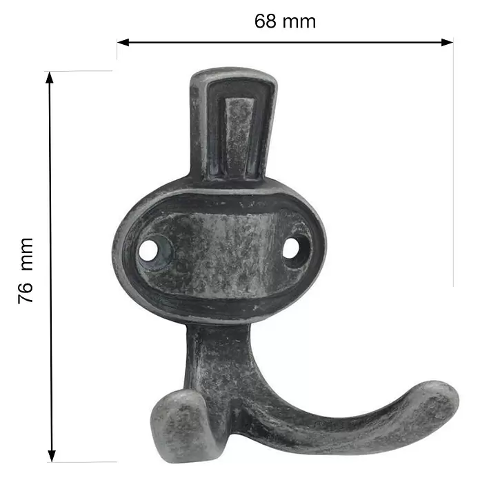 Walteco Garderobenhaken Karlos II - L x B x H: 76 x 68 x 45 mm, Anzahl Haken: 2 Stk., Silber antik - Dunkelgrauer Garderobenhaken im Antik-Stil, 76x68mm. Mit zwei Befestigungslöchern.