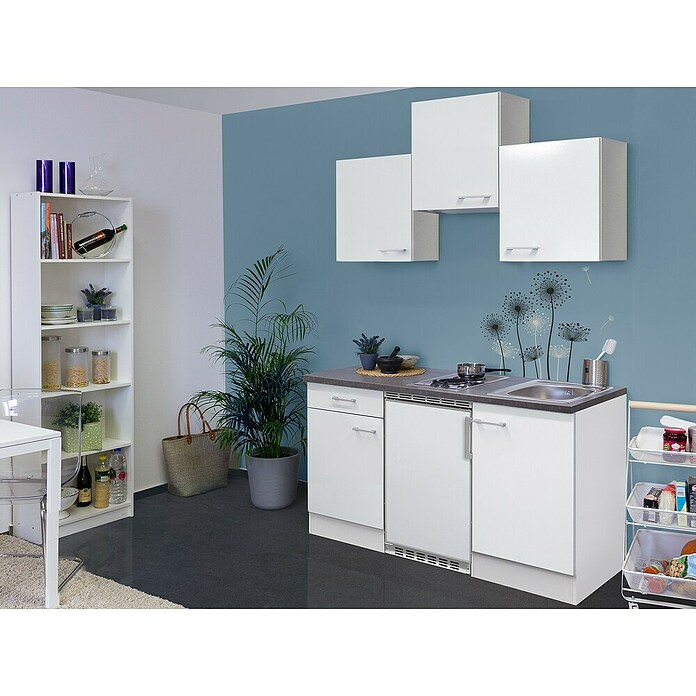 Flex-Well Lucca Singleküche (Breite: 150 cm, Weiß, Mit 2 Platten-Kochfeld, Mit Elektrogeräten) | BAUHAUS