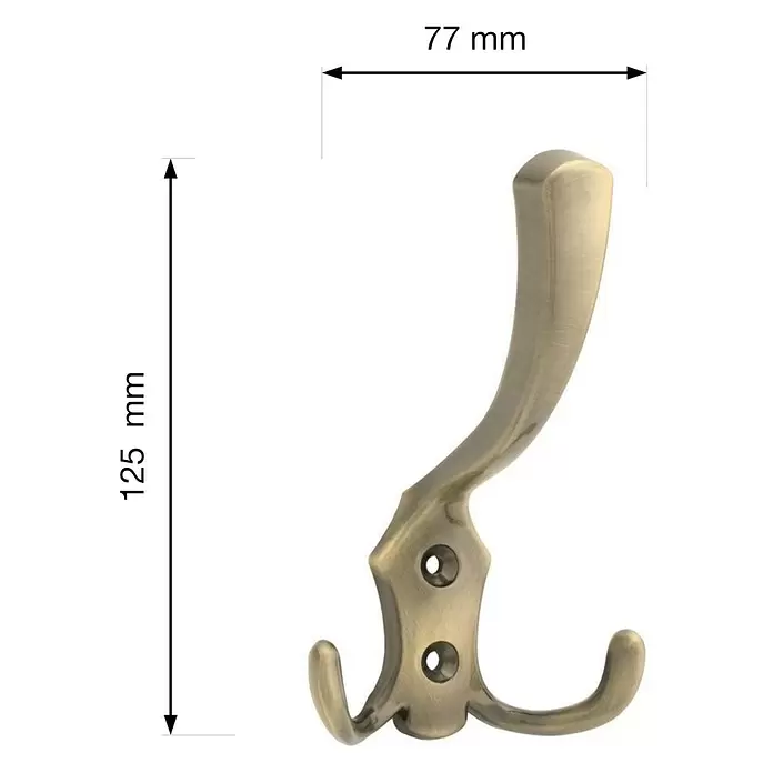 Walteco Garderobenhaken Romana I - L x B x H: 125 x 77 x 75 mm, Anzahl Haken: 3 Stk., Bronze - Antiker messingfarbener Doppelkleiderhaken, 125 mm hoch und 77 mm breit.