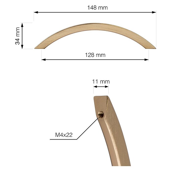 Walteco Meubelgreep Bari (Gatafstand: 128 mm, Overige, Geborsteld messing) | BAUHAUS