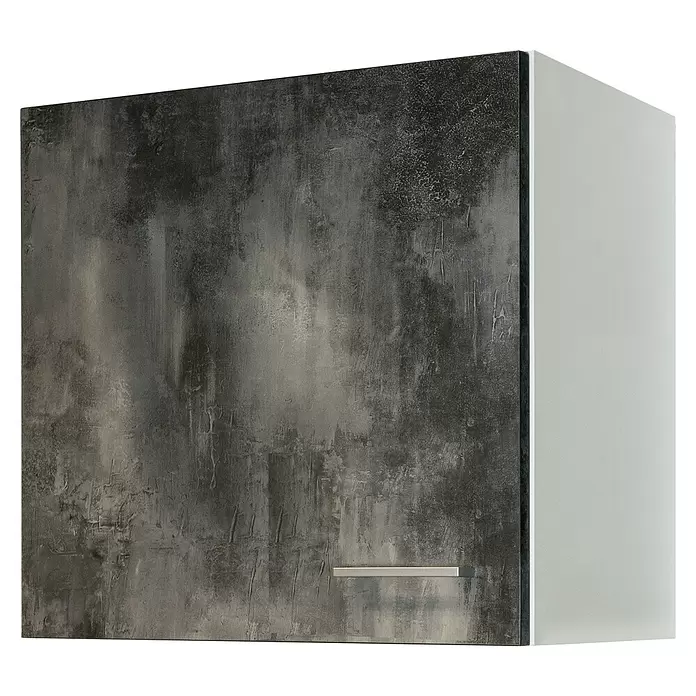 Flex-Well Lucca Küchen-Hängeschrank - B x T x H: 60 x 32 x 54,8 cm, Grau - Dunkelgrauer Wandschrank mit strukturierter Oberfläche, hellgrauen Seiten und silbernem Stangengriff.