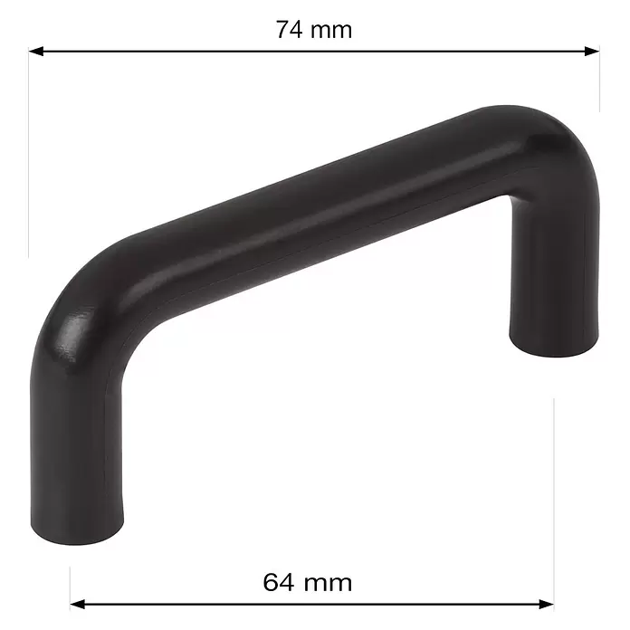Walteco Möbelgriff Iza - Lochabstand: 64 mm, Kunststoff, Schwarz - Schwarzer Kunststoffgriff, 74 mm Gesamtlänge, 64 mm Lochabstand.