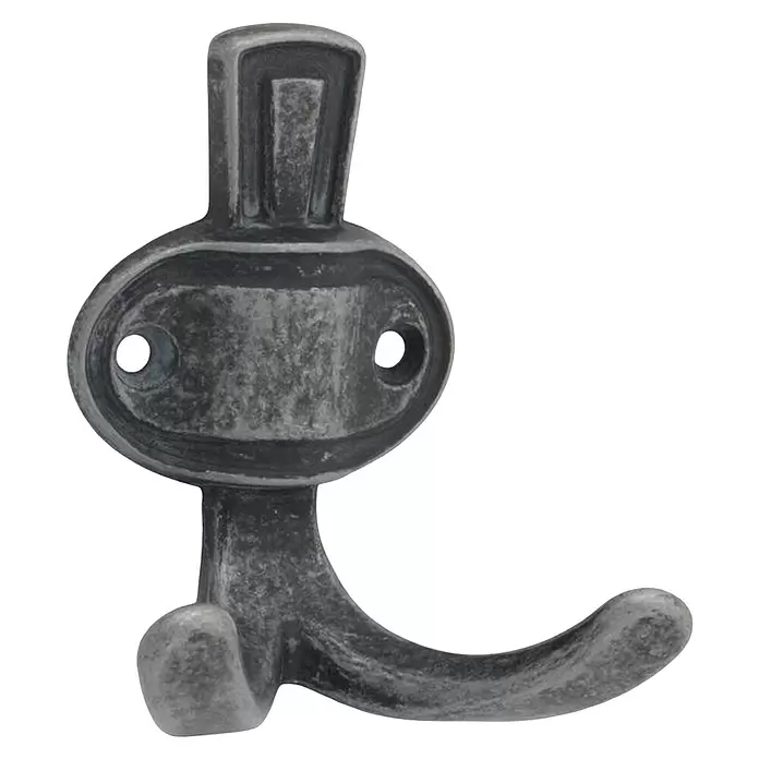 Walteco Garderobenhaken Karlos II - L x B x H: 76 x 68 x 45 mm, Anzahl Haken: 2 Stk., Silber antik - Dunkelgrauer, patinierter Metall-Garderobenhaken mit zwei Befestigungslöchern.