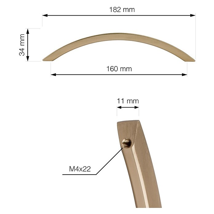 Walteco Meubelgreep Bari (Gatafstand: 160 mm, Overige, Geborsteld messing) | BAUHAUS