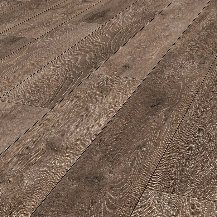 LOGOCLIC Aquaprotect Laminatmuster Night Oak - 290 x 200 x 8 mm, Landhausdiele - Nahaufnahme von Laminatboden mit Maserung und Holzeffekt.