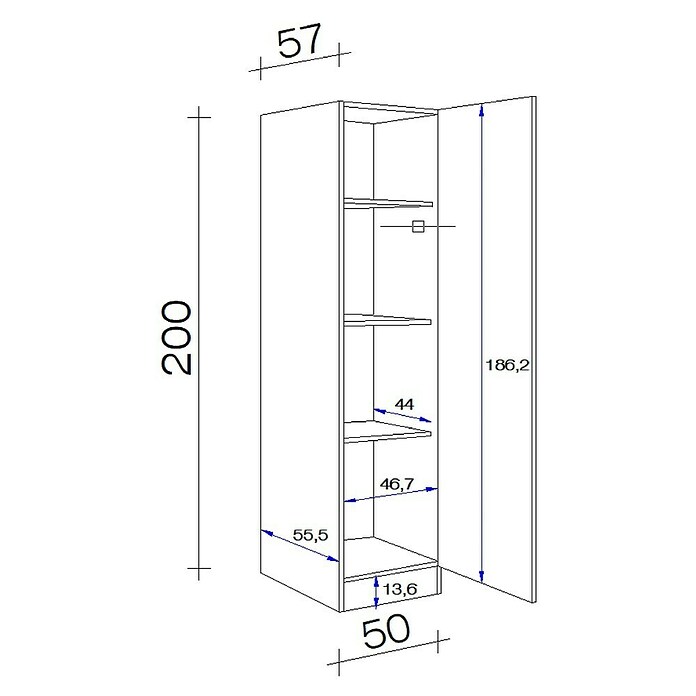 Flex-Well Tiago Geschirrschrank (50 x 57 x 200 cm, Basaltgrau matt) | BAUHAUS