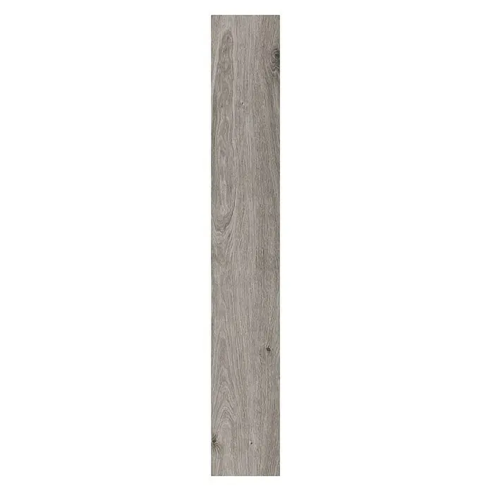 LOGOCLIC Laminatmuster Aquaprotect Moonlight Oak - 290 x 200 x 8 mm, Landhausdiele - Detailaufnahme einer einzelnen, länglichen Vinyl-Bodenfliese in Grau mit Holzoptik und fühlbarer Struktur für ein authentisches Erscheinungsbild.