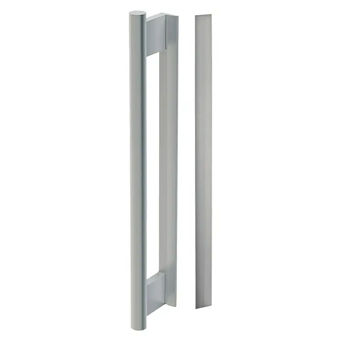 Diamond Doors Griffstange GS 49016 - Griffstange einseitig (1 Stk.) mit Griffleiste (1 Stk.), 350 x 25 mm - Abgebildete silberne Türgriffe aus Aluminium. Diese modernen Griffe sind perfekt für jede moderne Einrichtung.