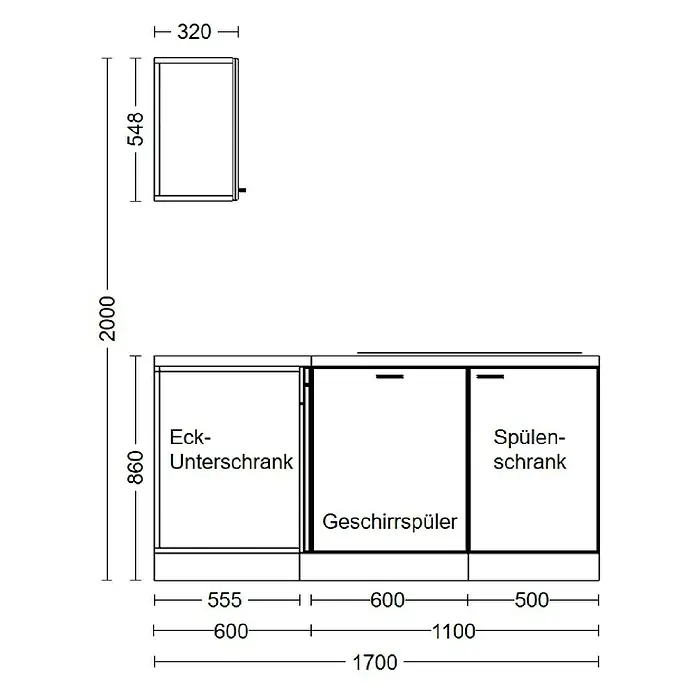 Flex-Well Valero Winkelküche - 170 x 280 cm, Weiß, Mit Elektrogeräten - Küchenschränke mit Maße, bestehend aus Oberschrank und Unterschränken für Spülmaschine, Spüle und Eckbereich.