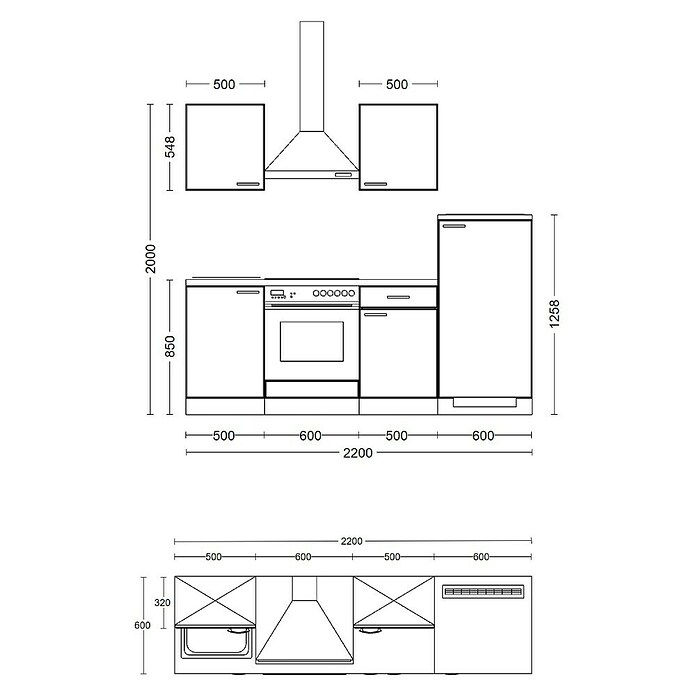 Flex-Well Lucca Küchenzeile Typ 1 (Breite: 220 cm, Höhe: 200 cm, Weiß, Mit Elektrogeräten) | BAUHAUS