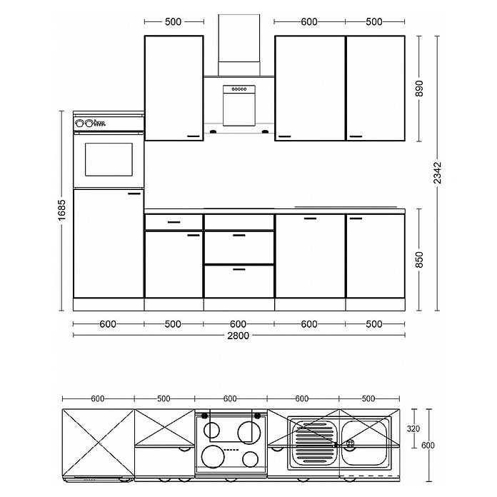 Flex-Well Avila Küchenzeile Typ 1 (Breite: 280 cm, Höhe: 234 cm, Magnolia, Mit Elektrogeräten) | BAUHAUS