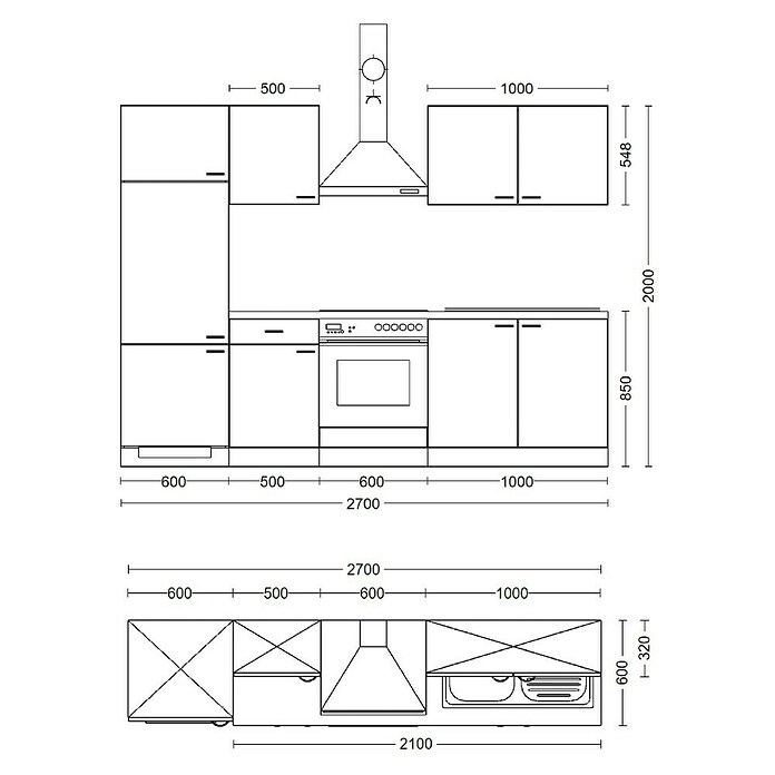 Flex-Well Avila Küchenzeile Typ 1 (Breite: 270 cm, Höhe: 200 cm, Magnolia, Mit Elektrogeräten) | BAUHAUS