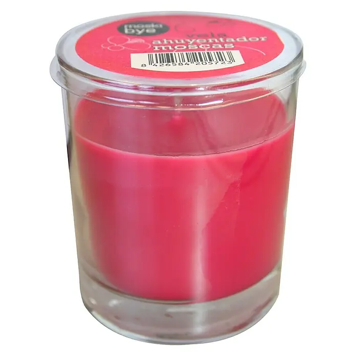 Flower Vaso con vela Antimoscas - Ø x Al: 7 x 8,5 cm - Vela rosa antimosquitos en un envase transparente.