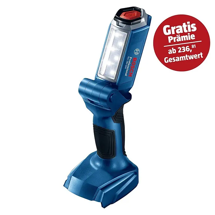 Bosch Professional AMPShare 18V LED-Arbeitsleuchte GLI 18V-300 - 18 V, Ohne Akku, Lichtstrom: 300 lm - Bosch Professional GLI 18V-300 Akku-Baustrahler: Robust und flexibel für Baustellen. Mit hellem LED-Licht und verstellbarem Kopf.