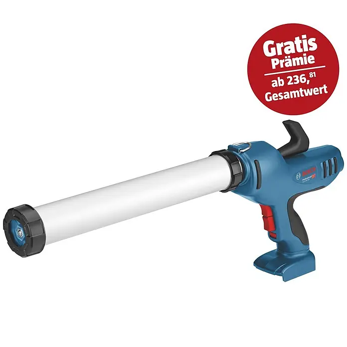 Bosch Professional AMPShare 18V Akku-Kartuschenpresse GCG 18V-600 - 18 V, Ohne Akku, Geeignet für: Kartuschen/Folienbeutel bis 600 ml - Abbildung einer blauen Bosch Akku-Kartuschenpistole, die für ihre Präzision und Effizienz beim Auftragen von Dichtstoffen bekannt ist.