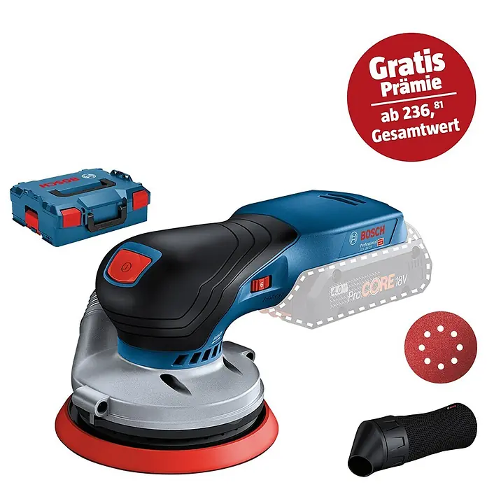 Bosch Professional AMPShare 18V Akku-Exzenterschleifer GEX 18V-125 - 18 V, Ohne Akku, Durchmesser Schleifteller: 125 mm, Kunststoffkoffer - Akku-Exzenterschleifer von Bosch Professional mit Zubehör und einer "Gratis"-Aktion.