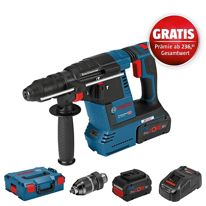 Bosch Professional AMPShare 18V Akku-Kombihammer GBH 18V-26 F (18 V, 2 Akkus, 5,5 Ah, 2,6 J, Ohne Staubabsaugung) | BAUHAUS