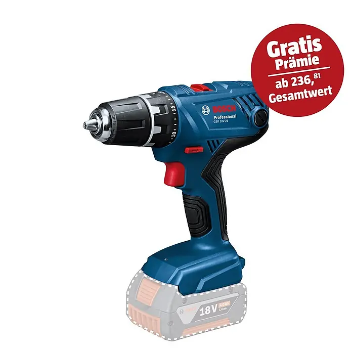 Bosch Professional AMPShare 18V Akku-Bohrschrauber GSR 18V-21 - 18 V, Ohne Akku, Ohne Koffer - Akku-Bohrschrauber GSR 18V-21 Professional von Bosch mit GRATIS Prämie ab 236,81 € Gesamtwert.
