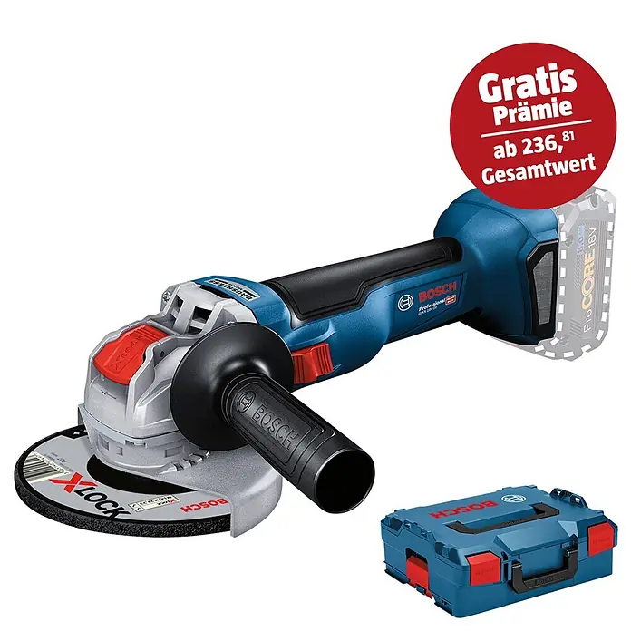 Bosch Professional AMPShare 18V Akku-Winkelschleifer GWX 18V-10 - Ohne Akku, Durchmesser Scheibe: 125 mm - Akkuschleifer von Bosch Professional mit X-LOCK-System, Akku und Werkzeugkoffer. Ideal für Profis.