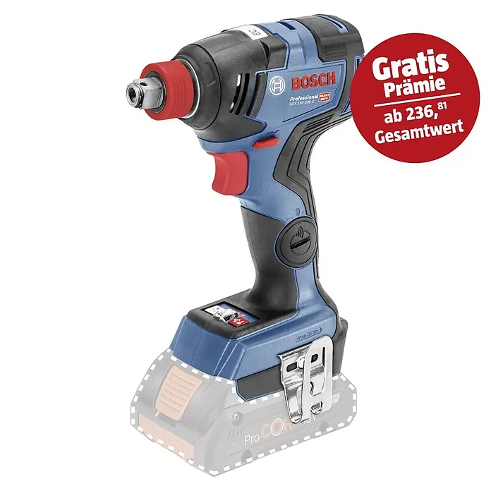 Bosch Professional AMPShare 18V Akku-Drehschlagschrauber GDX 18V-200 - 18 V, Ohne Akku, 200 Nm, Ohne Koffer - Bild einer Bosch GDX 18V-200 C Professional Akku-Schlagschrauber mit GRATIS Prämie ab 236,81 Gesamtwert.