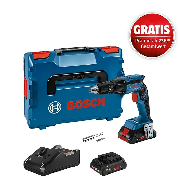 Bosch Professional AMPShare 18V Akku-Trockenbauschrauber GTB 18V-4518 V, 2 Akkus, 4 Ah, 8 -tlg.