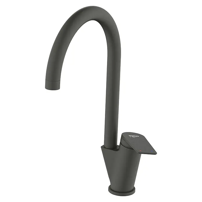 Grifo de cocina Dynamic vertical - Antracita, Satinado - Elegante grifo de cocina negro con caño alto y mezclador monomando para cocinas modernas.