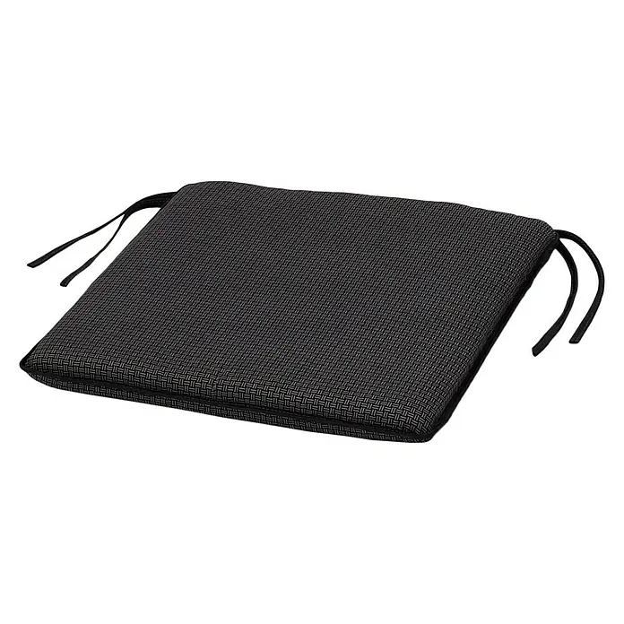 Sunfun Sitzkissen Edda - 37 x 37 x 4 cm, Anthrazit, 52% Polyester, 48% Baumwolle - Nahaufnahme eines schwarzen Stuhlkissens mit Bindebändern, ideal für zusätzlichen Komfort und Stil in Ihrem Zuhause.