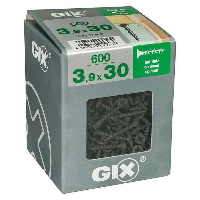 Spax Trockenbauschraube GIX B - Ø x L: 3,9 x 30 mm, Trompetenkopf, 600 Stk. - Dose mit 600 GIX-Holzschrauben, 3,9 x 30 mm, ideal für Holzkonstruktionen. Zuverlässige und vielseitige Schrauben für verschiedene Anwendungen.