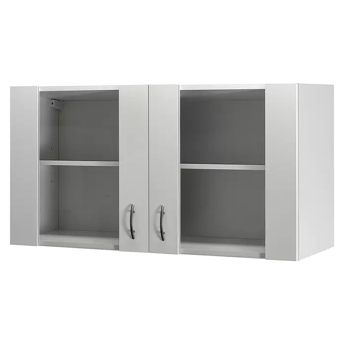 Flex-Well Wito Glas-Hängeschrank - B x T x H: 100 x 32 x 54,8 cm, Weiß - Weißer zweitüriger Hängeschrank mit internen Regalböden und dunklen Griffen.