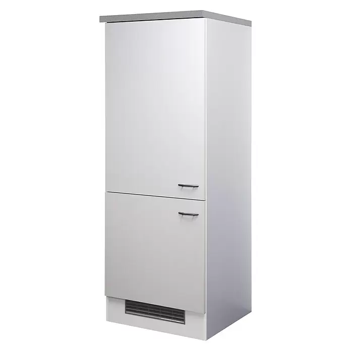Flex-Well Wito Demi-Geräteumbauschrank - B x T x H: 60 x 60 x 161 cm, Weiß - Weißer Hochschrank mit zwei Türen, grauer Platte und Lüftungsgitter.