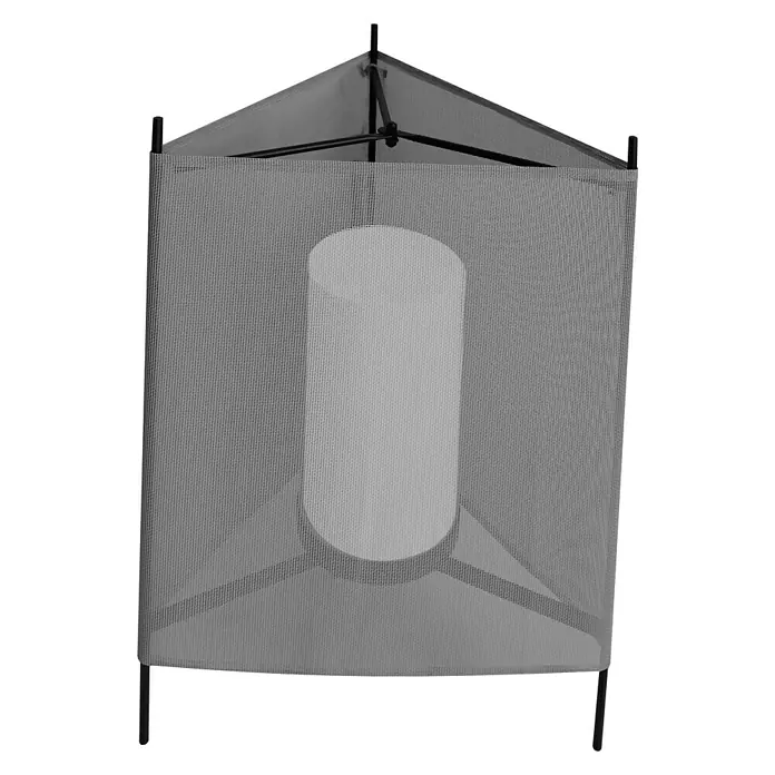 Tween Light LED-Dekoleuchte Rossa - 40 W, Taupe, Ø x H: 46 x 65 cm - Ein grauer Wäschekorb mit dreieckigem Oberteil und schwarzen Stangen, der einen ovalen Behälter im Inneren zeigt.