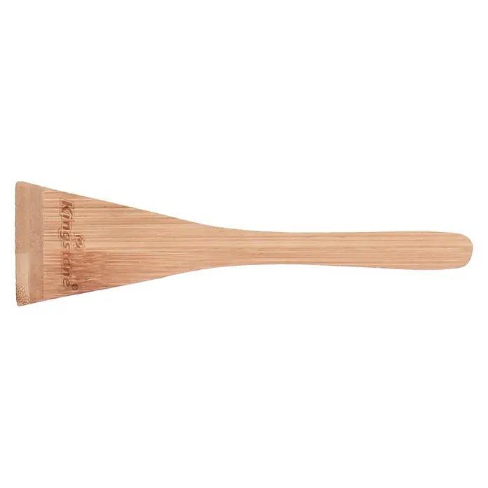 Kingstone Pfannen-Set - 4 -tlg. - Ein detailreiches Bild eines KingsTone Holzspatels, der sich perfekt zum Kochen und Servieren eignet. Seine glatte Oberfläche schützt Pfannen vor Kratzern.