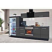 Respekta Premium Composición de cocina (Ancho: 300 cm, Con dispositivos eléctricos, Gris de alto brillo)
