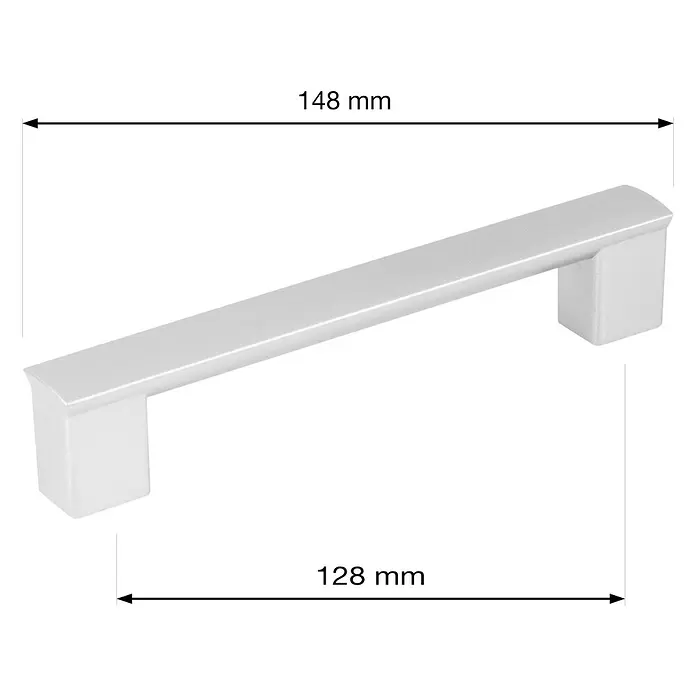 Walteco Möbelgriff Porta - Lochabstand: 128 mm, Kunststoff, Silber - Satinierter Möbelgriff, 148mm Gesamtlänge, 128mm Lochabstand.