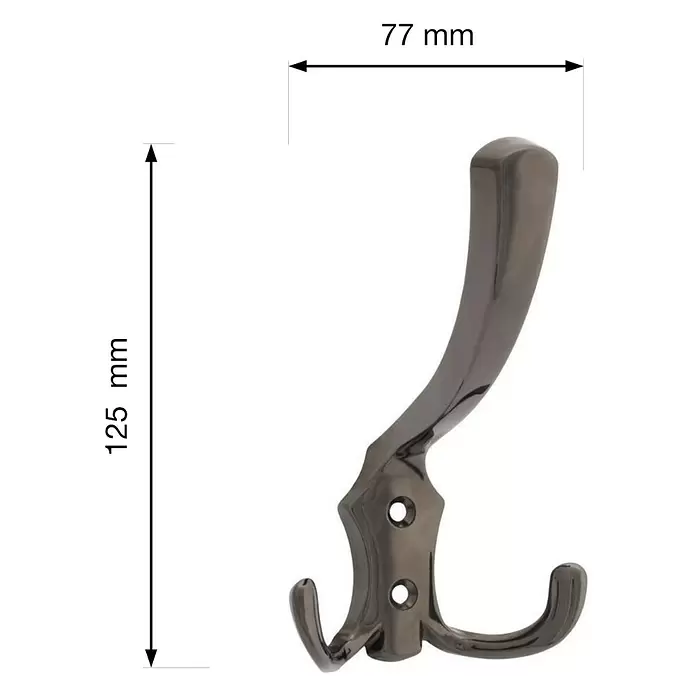 Walteco Garderobenhaken Romana I - L x B x H: 125 x 77 x 75 mm, Anzahl Haken: 3 Stk., Vernickelt Schwarz - Dunkelgrauer Metall-Kleiderhaken mit drei Haken, 125mm hoch und 77mm breit.